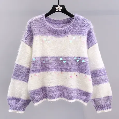 小香风镶钻亮片钉珠毛衣女秋冬2023新款日系宽松慵懒风针织衫上衣图片