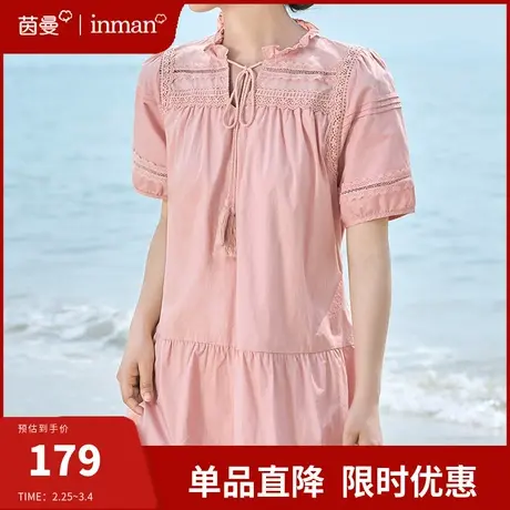 茵曼旗舰店法式连衣裙女2024夏季新款小个子泡泡袖气质显瘦中长裙商品大图