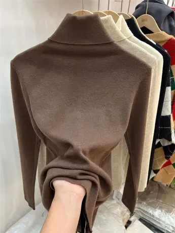 保暖加绒毛针织衫高领纯色上衣女2022冬季新款欧货内搭修身打底衫商品大图