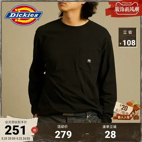 Dickies商场同款23秋冬新款工装风圆领Logo口袋长袖T恤男女情侣图片