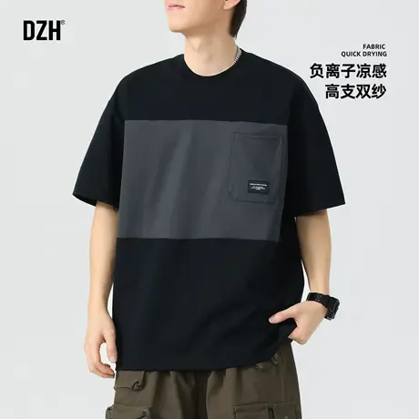 黑色短袖男生宽松撞色t恤男2025新款夏季男装潮男衣服半袖体恤衫商品大图