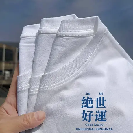 绝世好运趣味文字情侣装衣服半袖打底衫纯棉休闲短袖T恤男衣服商品大图