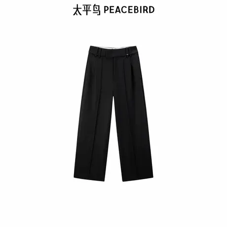 太平鸟高腰西装裤2025年春夏新款显瘦压褶阔腿休闲裤A1GBF1332商品大图