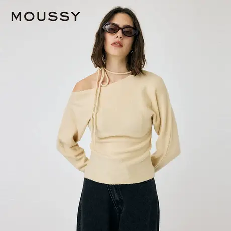 MOUSSY 夏季新品法式优雅斜肩蝴蝶结丝带针织衫010HAH70-4281商品大图