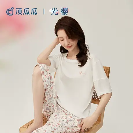 顶瓜瓜家居服女夏季款100%棉系列减龄可外穿碎花女士短袖家居套装商品大图