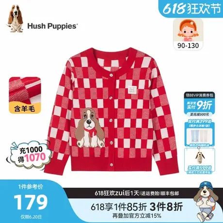 暇步士童装女童线衣春秋装新款小童宝宝可爱开衫儿童休闲格子毛衣商品大图