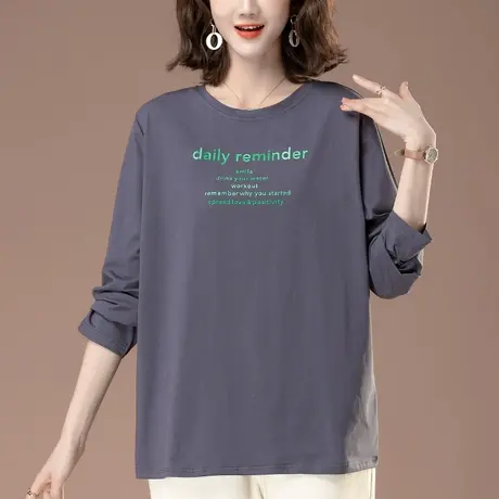 中年妈妈春秋季新款长袖T恤女加肥加大码女装宽松休闲显瘦打底衫图片