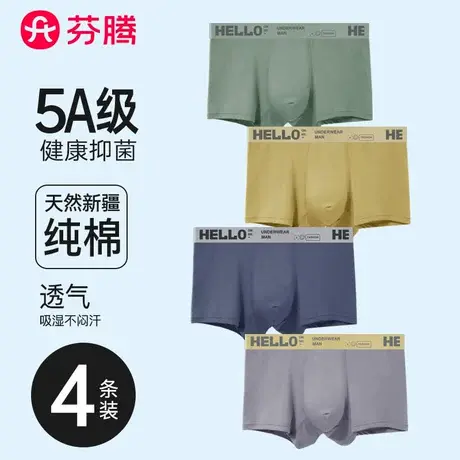 芬腾男士内裤男生纯棉四角裤头石墨烯抗菌大码平角短裤衩2024新款商品大图