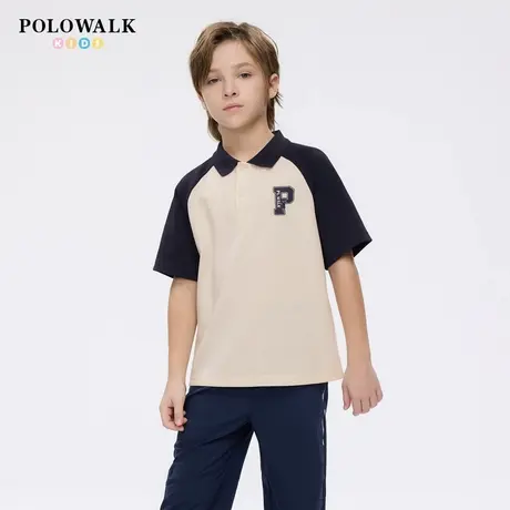 POLOWALK童装2025夏季新品男童短袖T恤撞色拼接短袖POLO衫图片