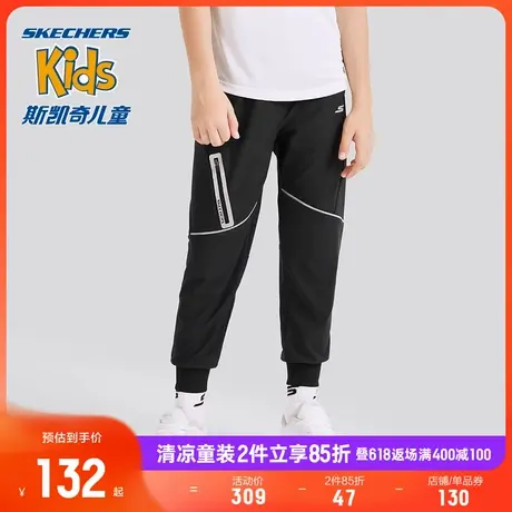 斯凯奇商场同款男童梭织长裤黑色夏季新款儿童舒适弹力运动裤子商品大图