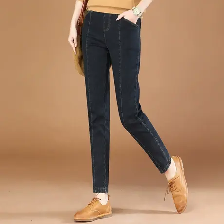 韩潮袭人松紧显瘦百搭加绒加厚牛仔裤女2023冬季新款小脚哈伦裤商品大图