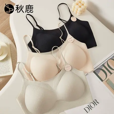 秋鹿舒适薄款美背无钢圈网纱V领抹胸文胸女透气性感细肩带内衣夏商品大图