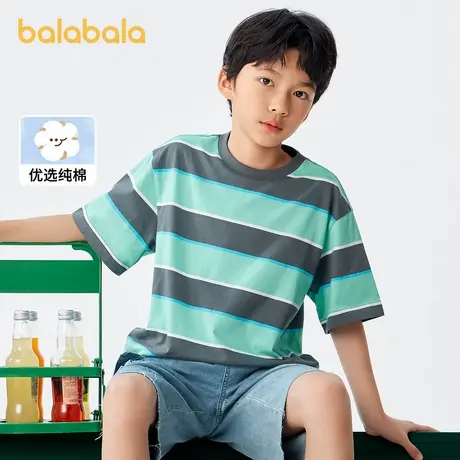 巴拉巴拉童装打底衫儿童短袖t恤男童中大童小童夏装纯棉潮流条纹商品大图