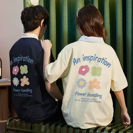 唐狮2023夏季新款情侣polo衫男士短袖后背印花有翻领t恤女生9.02商品大图
