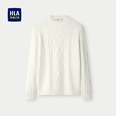 HLA/海澜之家洗水工艺针织衫秋冬圆领花纹休闲风纯色保暖毛衣男图片