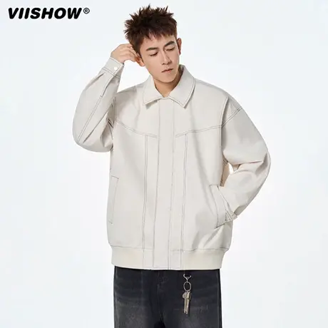 VIISHOW内啡肽工装夹克外套男款秋季新款美式复古皮衣棒球服男士商品大图