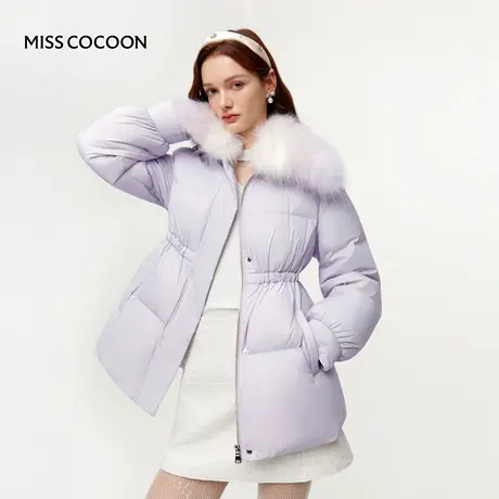MISSCOCOON可可尼短款外套女2025冬季新款狐狸毛领90白鸭绒羽绒服商品大图
