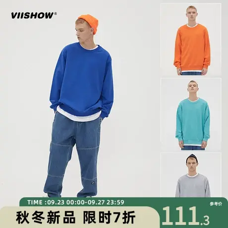 VIISHOW圆领卫衣男春秋潮牌ins宽松休闲美式青少年打底衫纯色上衣商品大图
