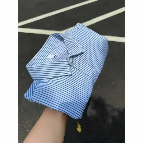 日系复古蓝白条纹长袖衬衫男早秋少年感穿搭衬衣宽松百搭休闲外套商品大图