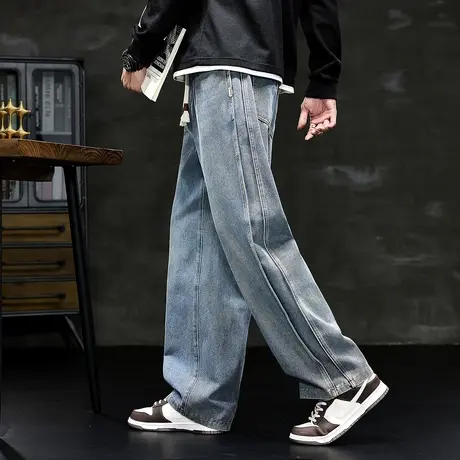 唐狮秋冬新款男牛仔长裤宽松侧边直筒裤美式复古潮流牛仔TUTA图片