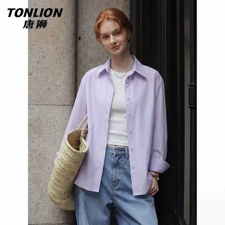 唐狮官方轻薄衬衫女2026新款春季冰丝翻领长袖衬衣宽松叠穿上衣VC图片