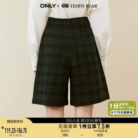 ONLY奥莱夏季泰迪熊联名复古格纹直筒裤休闲短裤女商品大图