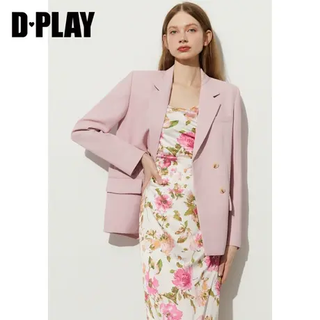 DPLAY2023ol通勤温柔花簇粉经典廓形翻领宽松休闲西装外套图片