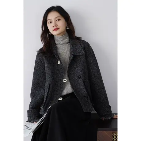 嘉茱莉2023秋冬新款小个子短款双面呢大衣女澳洲羊毛毛呢外套上衣图片