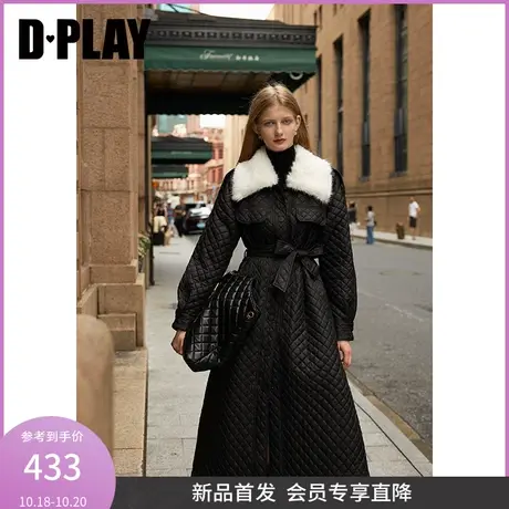 DPLAY2023冬御寒王者黑色拼白可拆毛领云朵加倍温暖棉服长外套商品大图