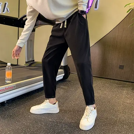 呢子卫裤秋冬季潮牌纯色宽松直筒小脚哈伦裤潮流运动休闲裤百搭图片