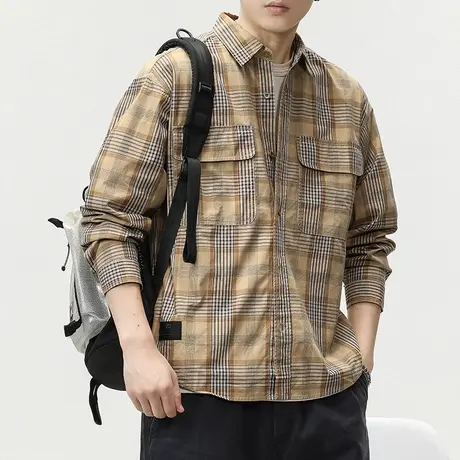 百搭工装衬衫外套长袖衬衫男款美式复古衬衫男款痞帅高级感衬衣图片