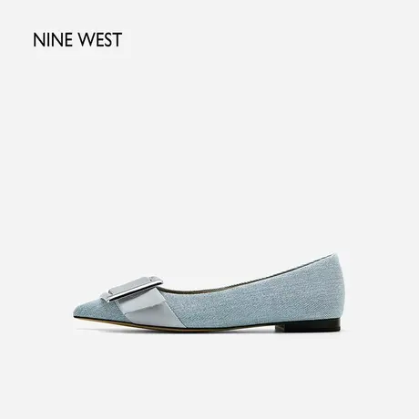 Nine West/玖熙复古方扣单鞋气质新款丹宁尖头柔软浅口平底女鞋商品大图