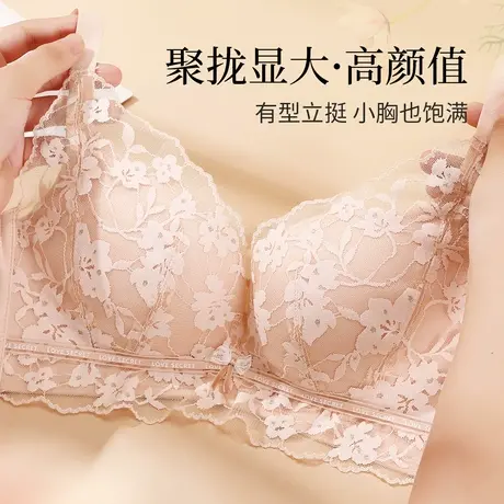 伊丝艾拉小胸厚杯聚拢文胸 蕾丝内衣女平胸显大无钢圈舒适小清新图片