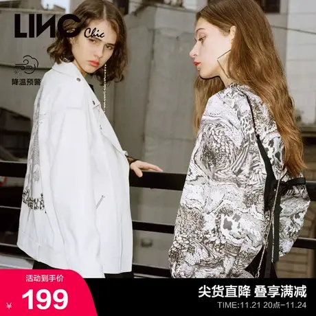 LINCCHIC金羽杰衬衫女上衣小众设计复古印花长袖衬衫女S211SH001商品大图