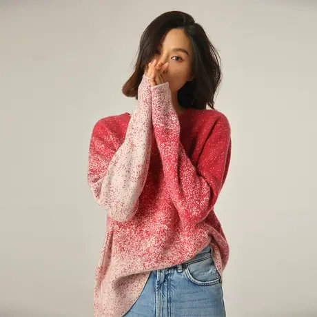 小香风渐变羊绒衫毛衣秋季2023新款女装宽松针织衫套头上衣w396商品大图