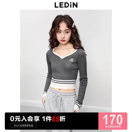 乐町新品鸡心领短款上衣女韩式内搭2023秋季新款针织衫修身打底衫图片