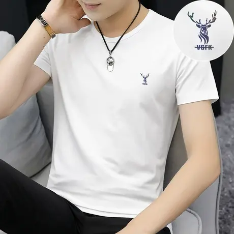 莫代尔白色t恤男士短袖2024新款夏季冰丝冰感半袖潮流潮牌体恤男商品大图