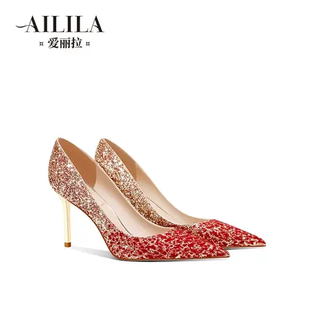 爱丽拉红色绝美结婚鞋女2025春季新款中式禾秀服新娘高跟鞋不累脚图片