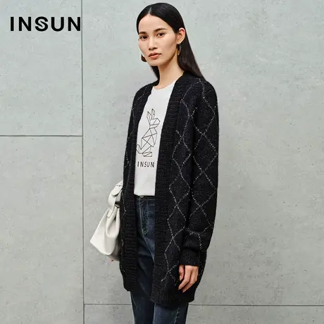 INSUN恩裳专选秋季慵懒羊毛混纺V领针织衫商品大图