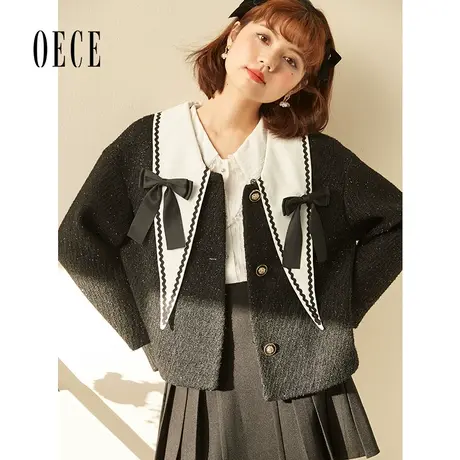 Oece设计感小外套春季新款女装复古撞色气质短款小个子短外套图片