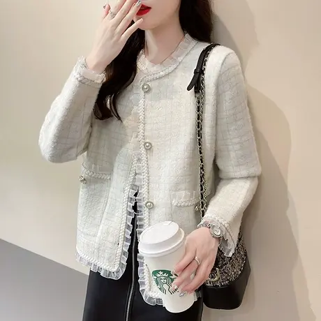 女士小香风短外套女早秋款2022年新款时尚洋气水貂绒开衫女春秋装商品大图