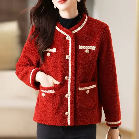 羊羔绒小香风外套女秋冬短款中年妈妈装2023新款高级感小个子漂亮商品大图