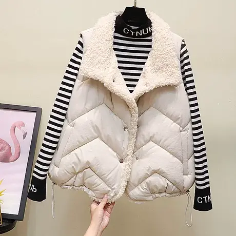 棉马甲女短款2023冬季新款韩版显瘦羊羔毛坎肩外穿棉衣马夹外套潮商品大图