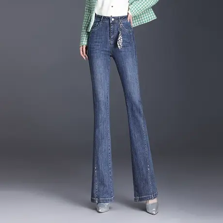 气质微喇叭牛仔裤女高腰2023秋季新款弹力显瘦长裤通勤大码休闲裤商品大图