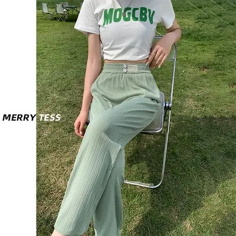 绿色高腰哈伦休闲裤女秋季2023年新款爆款设计感修身显瘦老爹裤子商品大图