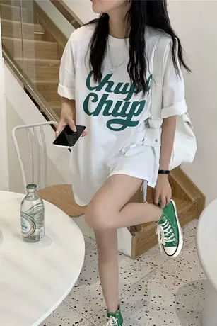 下衣失踪t恤女夏季中长款短袖2024年新款宽松韩版半截袖上衣潮ins图片