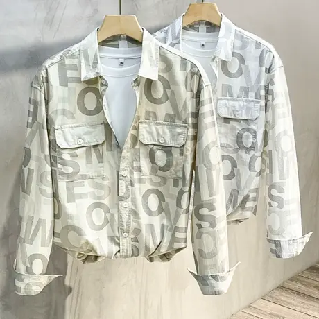 衬衫男春秋新款高级感男装宽松长袖衬衣港风日系ins痞帅男士外套商品大图