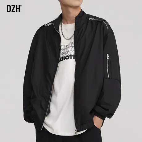 男士黑色夹克男秋季2024新款潮牌美式痞帅工装外套男生休闲上衣服商品大图