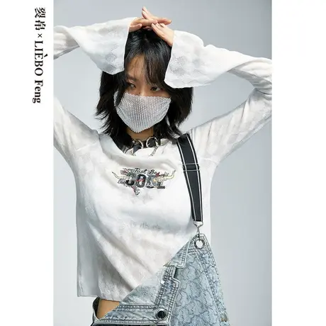 裂帛LIEBOFeng原创设计复古龙纹刺绣喇叭袖白色露肩长袖针织衫女商品大图