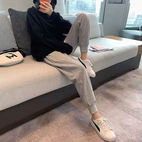 加绒运动裤子女2023新款秋冬季卫裤显瘦外穿直筒哈伦休闲束脚长裤图片